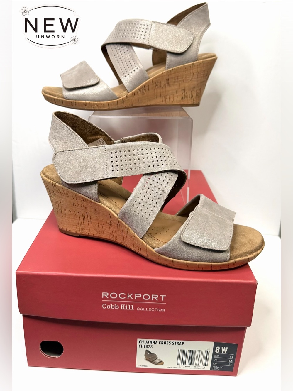 NEW ROCKPORT Cobb Hill JANNA CROSS STRAP METALLIC Size 8 Wide in Original Box